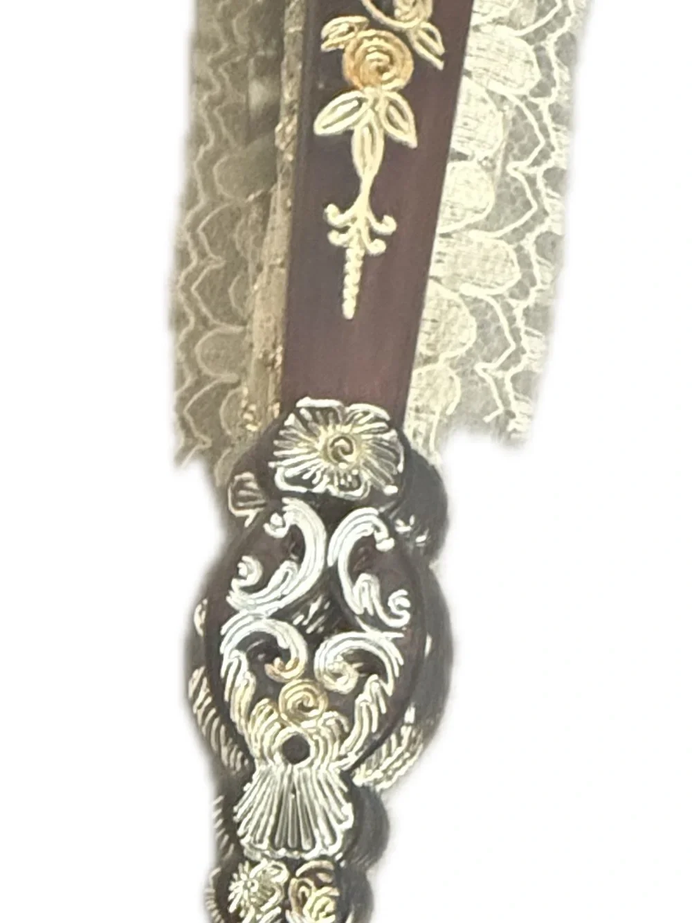 VTG Lace Decorative Hand Fan in Brown and Gold handcrafted in Spain “Flamenco”